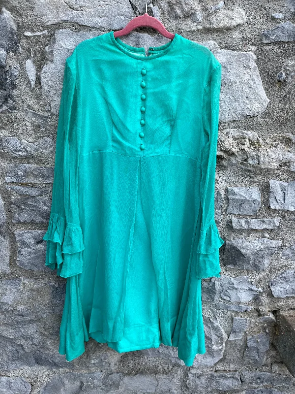 Women's Short Sleeve Floral Dress-70s green dress uk 4