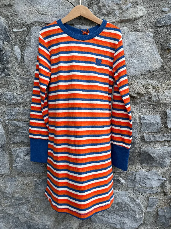 Women's Flare Sleeve Dress-True Blue Retro Stripes School Dress  8y (128cm)