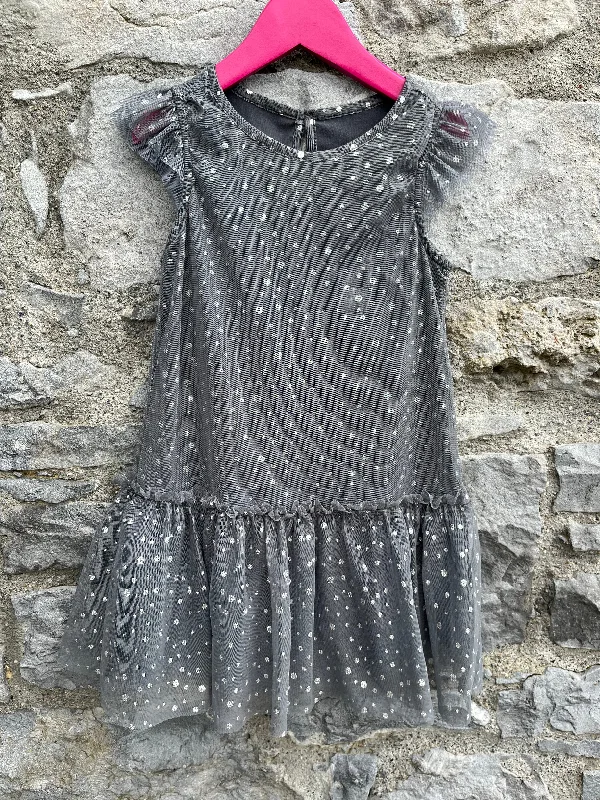 Women's Polka Dot Dress-Grey glitter dots dress  6-7y (116-122cm)