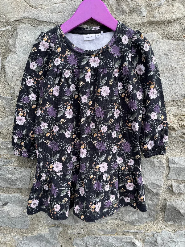 Women's Shift Dress-Floral black brushed dress  2-3y (92-98cm)