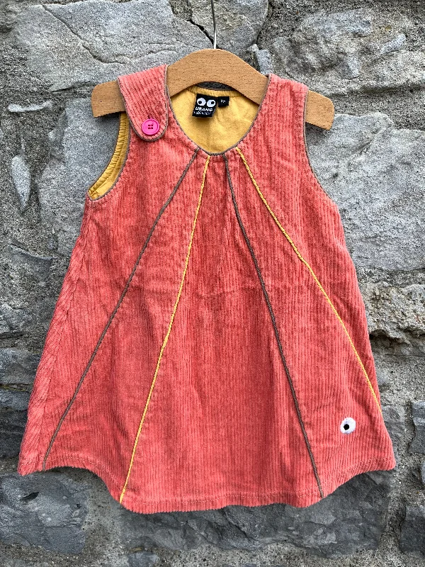 Women's High Neck Dress-Orange thick cord pinafore  2-3y (92-98cm)