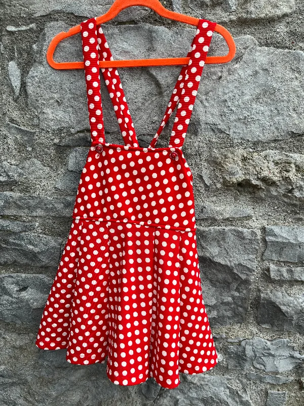 Women's Satin Slip Dress-90s red polka dots pinafore with shorts 6y (116cm)