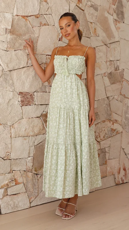 Women's Strapless Midi Dress-Vella Midi Dress - Sage Floral