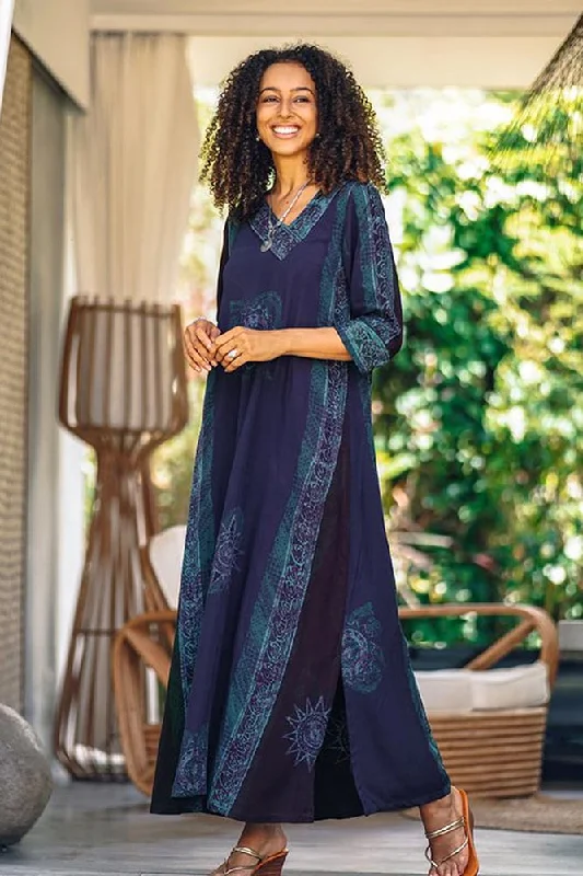 Women's High Waist Maxi Dress-Vintage Batik Handmade Batik Rayon Maxi Dress from Bali