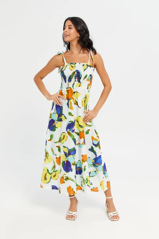 Women's Two-Piece Dress-Woman White Printed Dress