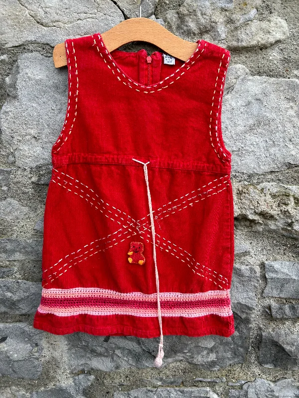 Women's Knit Sleeveless Dress-Y2K cord pinafore  2-3y (92-98cm)