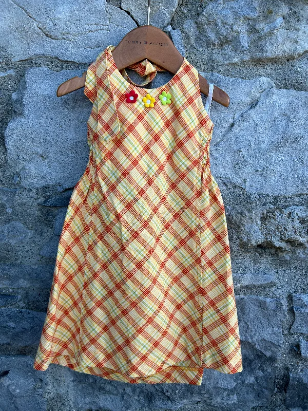 Women's Navy Blue Dress-Y2K yellow check dress 3y (98cm)