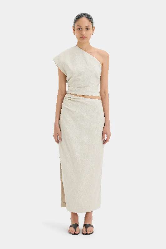 Women's Straight Cut Midi Dress-Affogato Asymmetric Midi Skirt