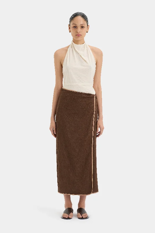 Women's Floral Wraparound Midi Dress-Affogato Twist Midi Skirt