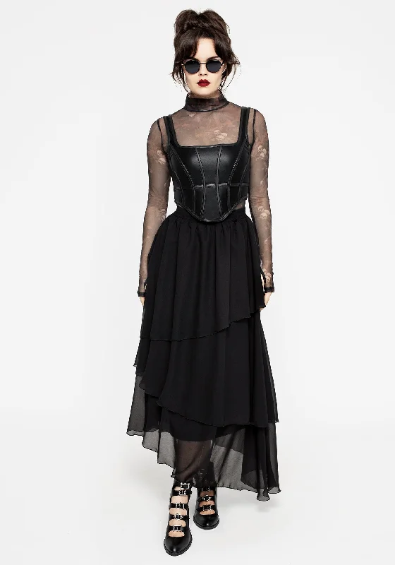 Women's Solid Color Maxi Dress-Aisling Layered Cascade Maxi Skirt