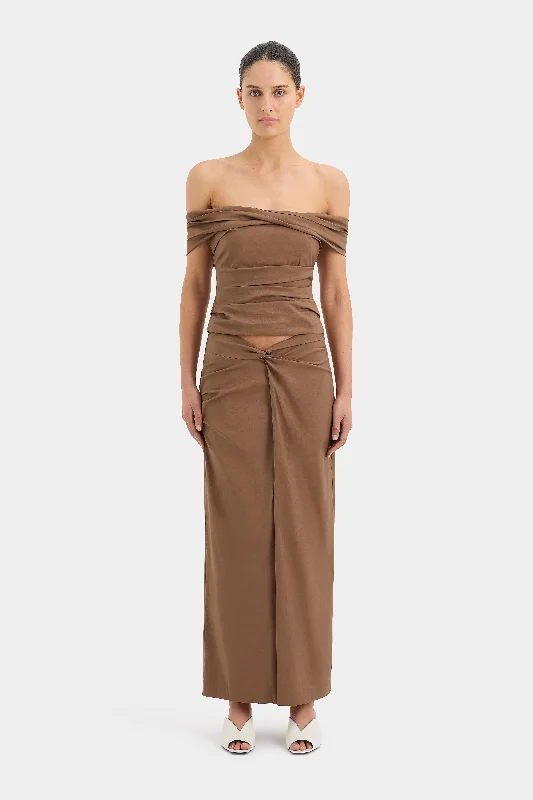 Women's Deep V-neck Midi Dress-Alba Twist Midi Skirt