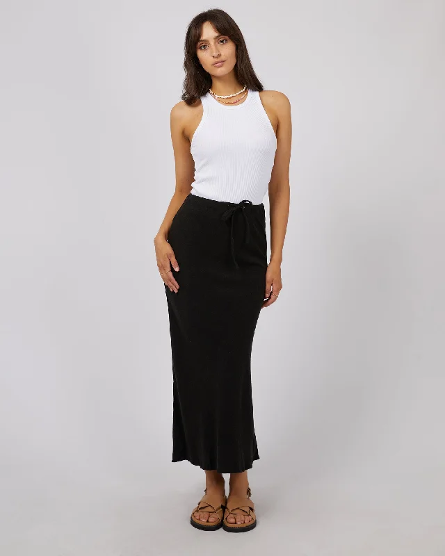 Women's Halter Neck Floral Maxi Dress-All About Eve Luxe Linen Maxi Skirt Black