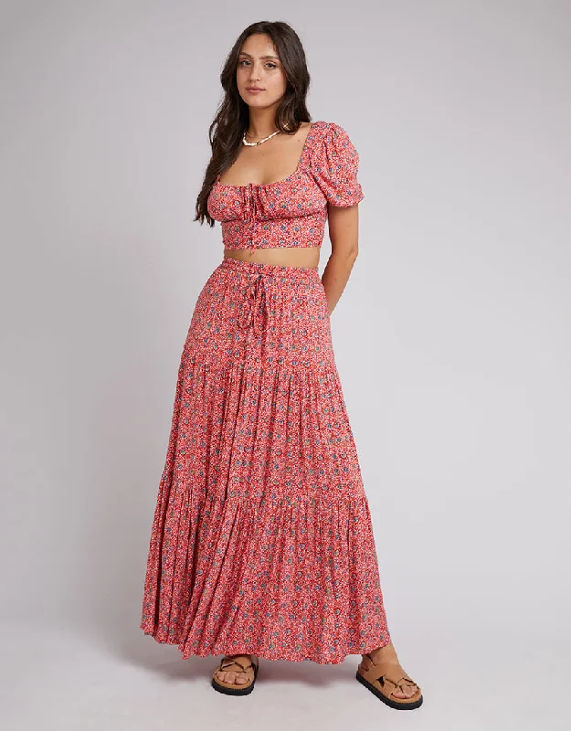 Women's Lace Tiered Maxi Dress-All About Eve Rosanna Floral Maxi Skirt Red