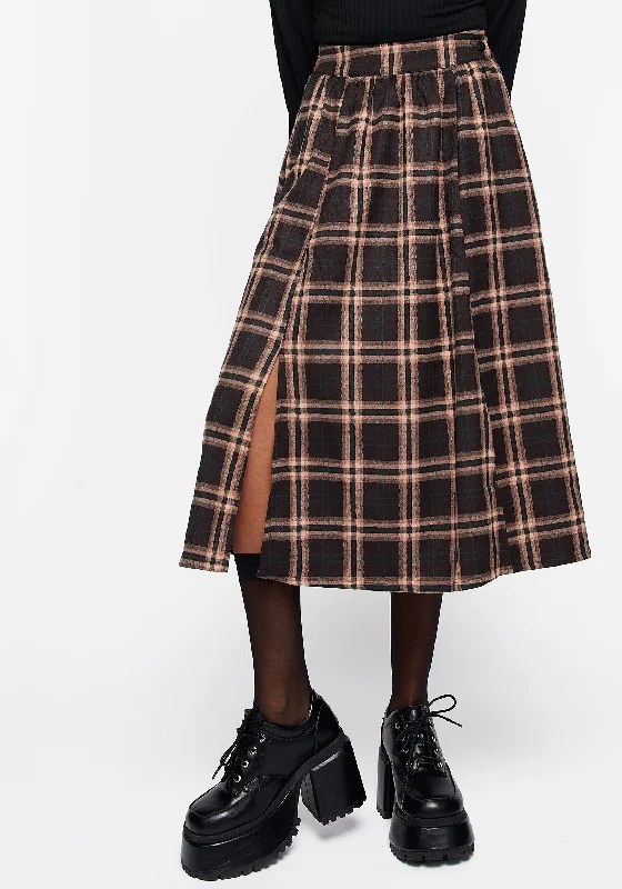 Women's Casual T-shirt Style Midi Dress-Ambrose Check Midi Skirt