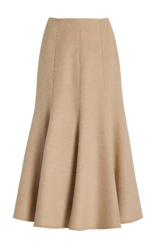 Women's Shirt-style Midi Dress-Amy Midi Skirt in Camel Winter Silk