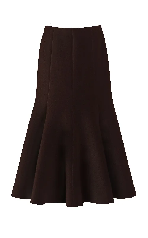 Women's Cowl Neck Midi Dress-Amy Midi Skirt in Chocolate Double-Face Recycled Cashmere Felt Women's Cowl Neck Midi Dress-Amy Midi Skirt in Chocolate Double-Face Recycled Cashmere Felt