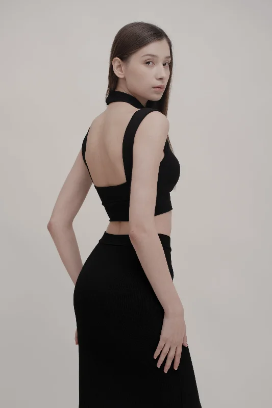 Women's Embellished Midi Dress-APERA Midi Skirt - Black