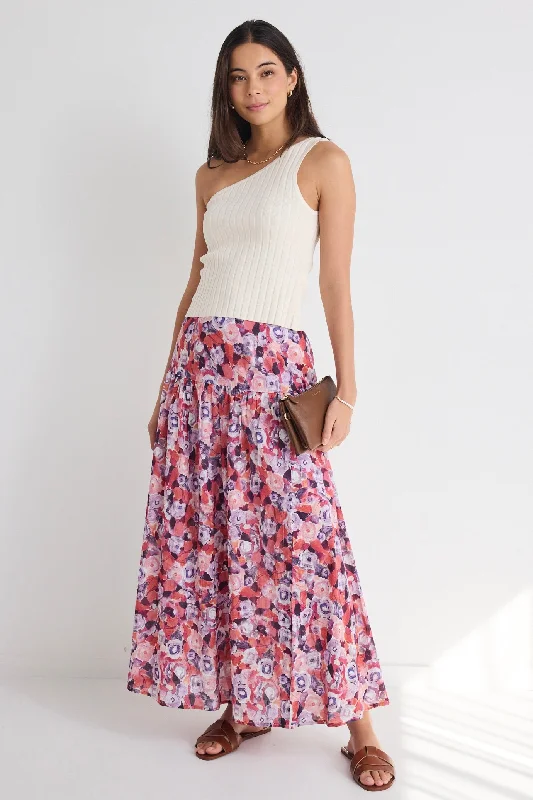 Women's Sexy High-low Maxi Dress-Aquarius Lilac Meadows Tiered Split Front Maxi Skirt