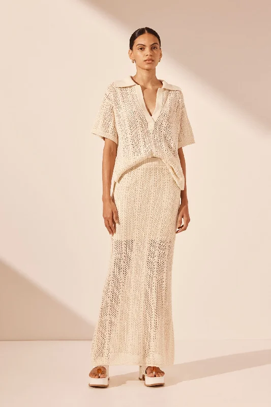 Women's Off-the-shoulder Boho Maxi Dress-ARLO MAXI SKIRT - IVORY