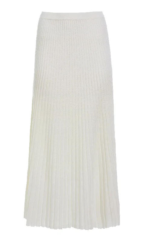 Women's Maxi Dress with Embellishments-Aurora Knit Maxi Skirt in Ivory Merino Wool