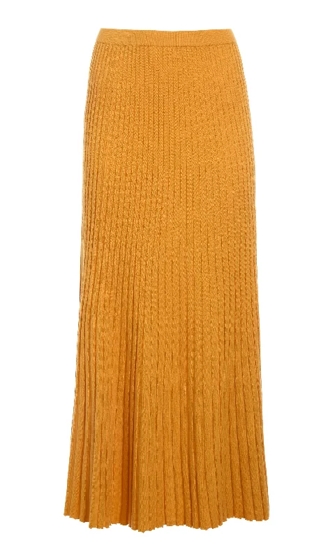 Women's Sleeveless Lace Maxi Dress-Aurora Knit Maxi Skirt in Yellow Merino Wool