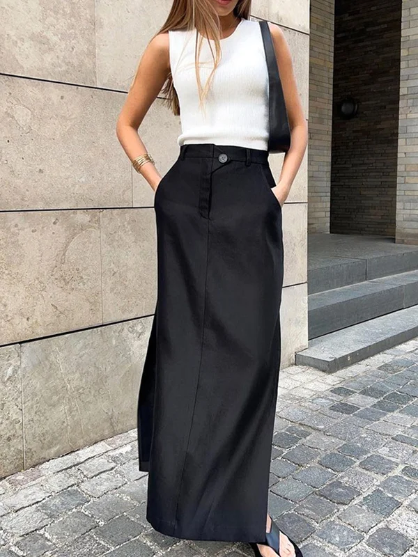 Women's Button-down Sleeveless Maxi Dress-BerryBetty - Basic Buttoned Maxi Skirt