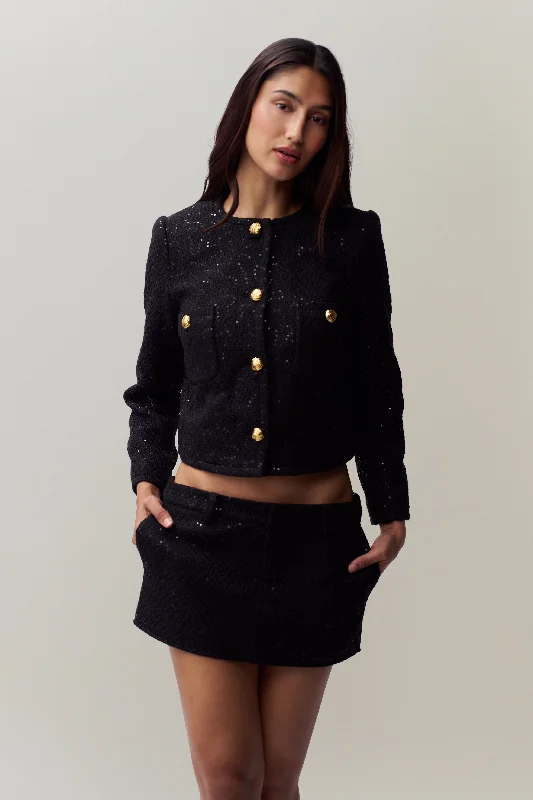 Women's Fit-and-Flare V-neck Mini Dress-Bela Tweed Mini Skirt