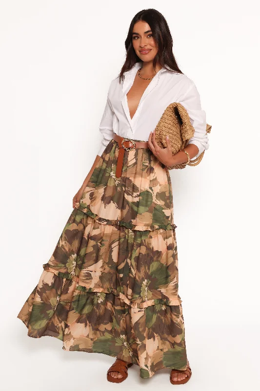 Women's Crinkle Midi Dress-Beth Midi Skirt - Dark Floral