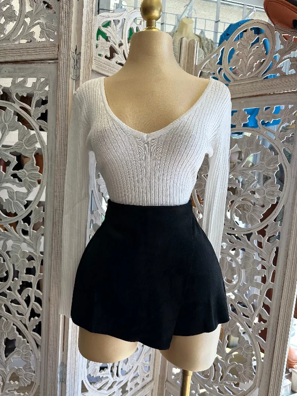 Women's Lace Mini Dress-Black Suede Mini Skort