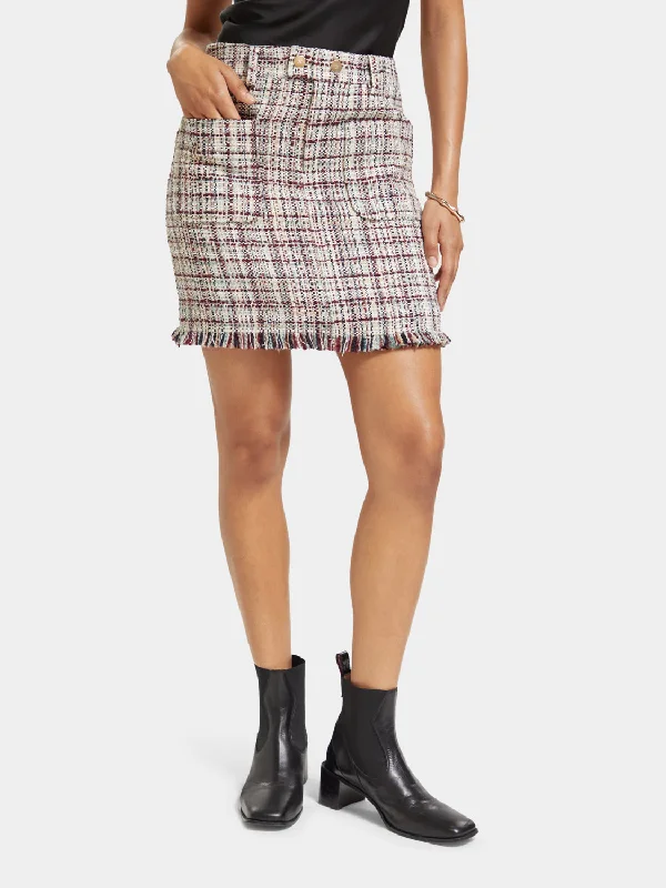Women's Ribbed Mini Dress-Boucle tweed mini skirt