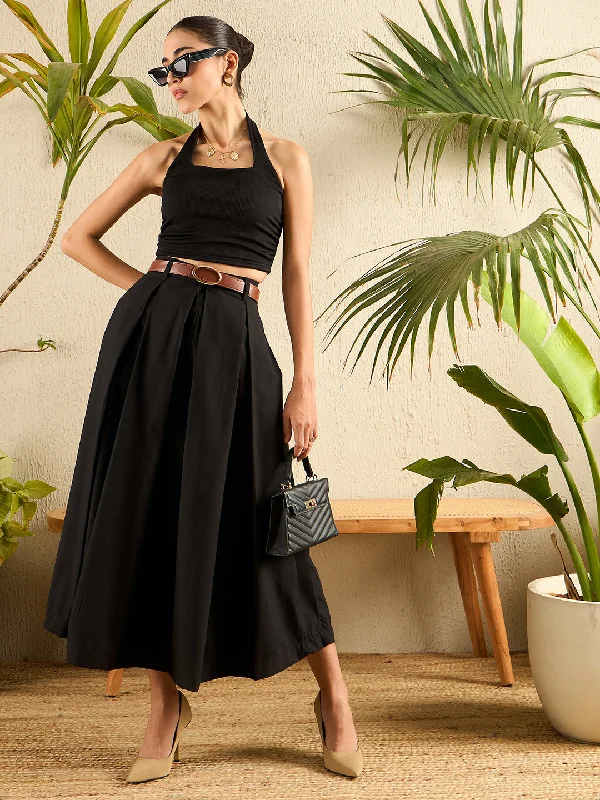 Women's Casual Beachy Midi Dress-Cotton Poplin Box Pleated Midi Skirt