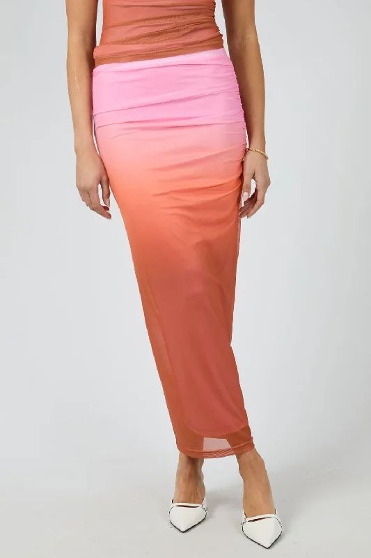 Women's Ribbed Stretch Midi Dress-Camilla Sunset Pink Midi Skirt