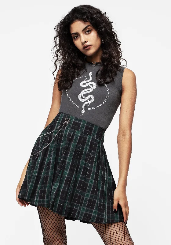 Women's Cross-back Strap Mini Dress-Cardio Check Cotton Pleated Mini Skirt