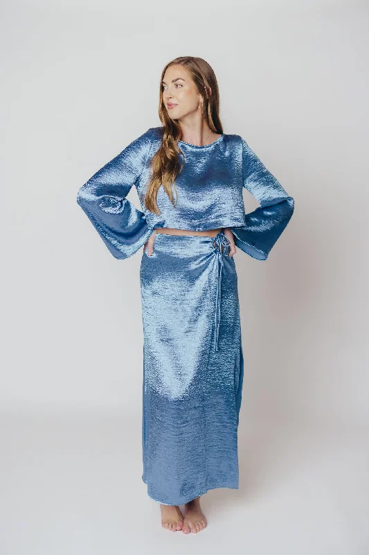 Women's Lace-up Back Midi Dress-Cecily Midi Skirt in Blue Teal
