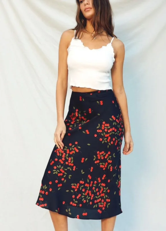 Women's Boxy Midi Dress-Cherry Midi Skirt- No Estira , Not Stretchy