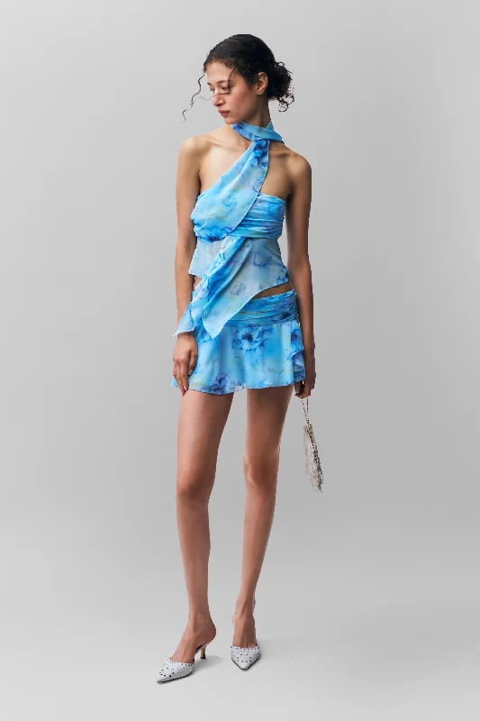 Women's Off-the-shoulder Bodycon Mini Dress-Chiffon Slit Mini Skirt