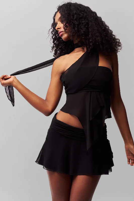 Women's Mesh Mini Dress-Chiffon Slit Mini Skirt