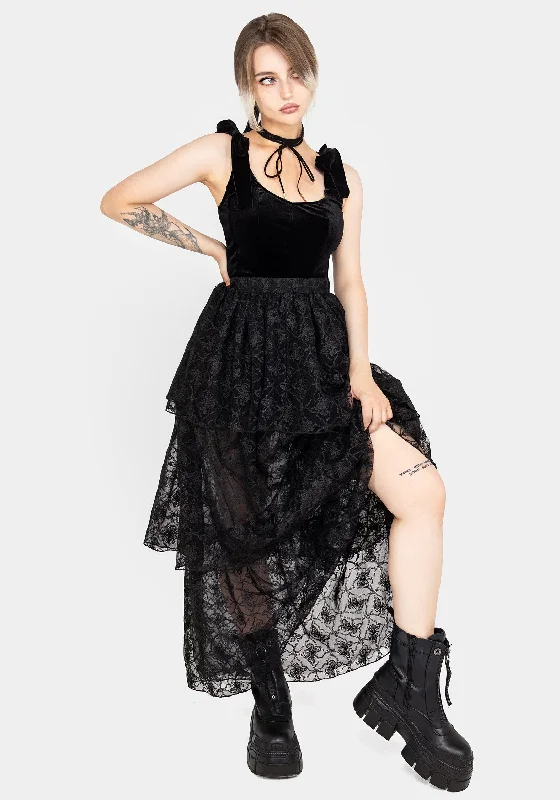 Women's Satin Off-the-shoulder Maxi Dress-Chrysalis Butterfly Lace Tiered Maxi Skirt