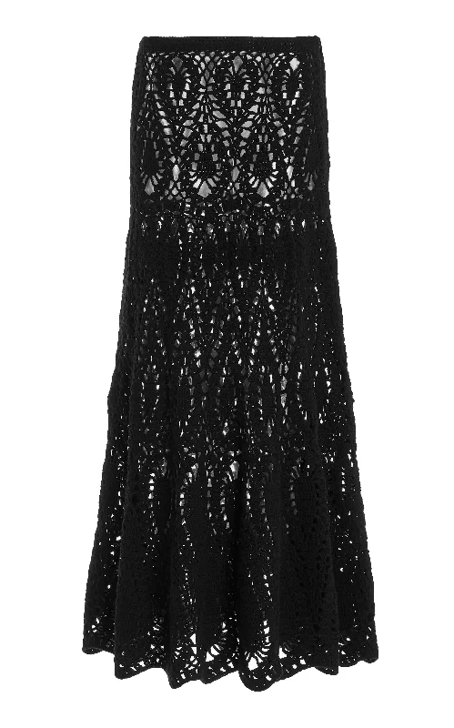 Women's Bright Colored Maxi Dress-Cleo Crochet Maxi Skirt in Black Wool Cashmere