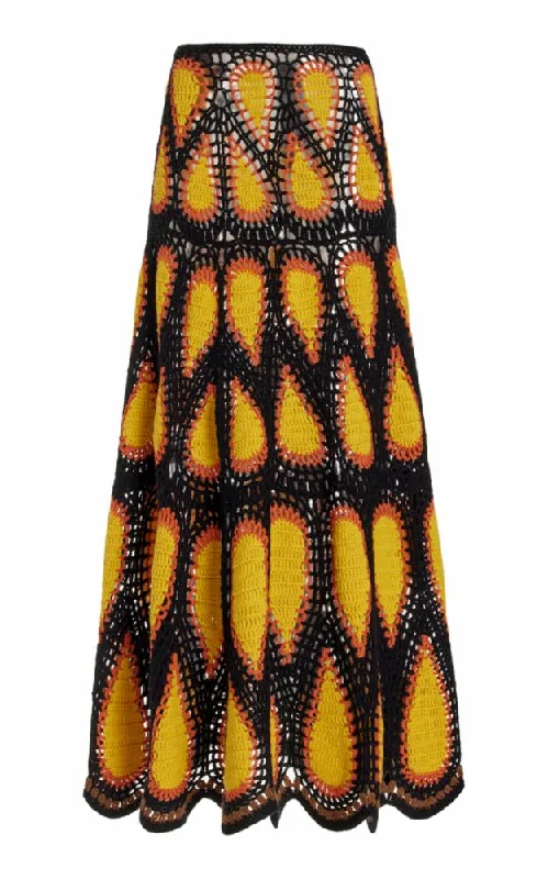 Women's Summer Maxi Midi Dress-Cleo Crochet Midi Skirt in Fire Multi Cashmere