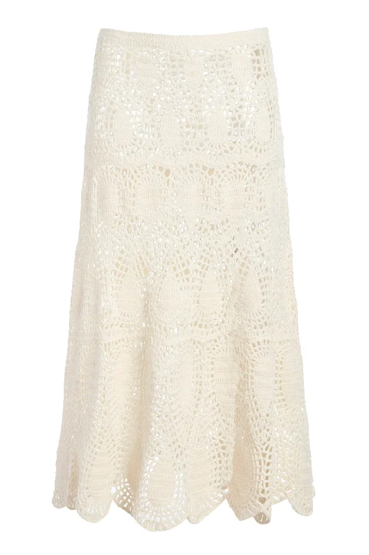 Women's Two-piece Maxi Dress-Cleo Crochet Maxi Skirt in Ivory Wool Cashmere