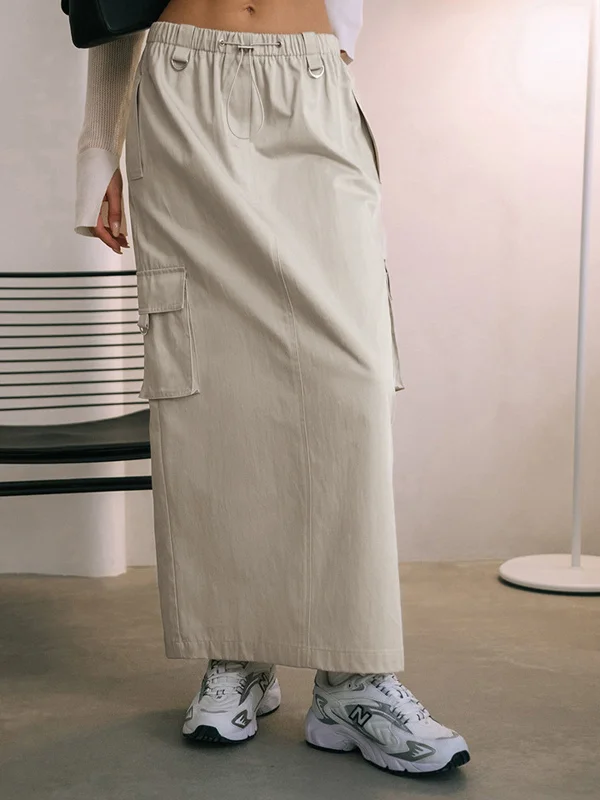 Women's Simple A-line Maxi Dress-BerryBetty - Cloud 9 Cotton Cargo Maxi Skirt