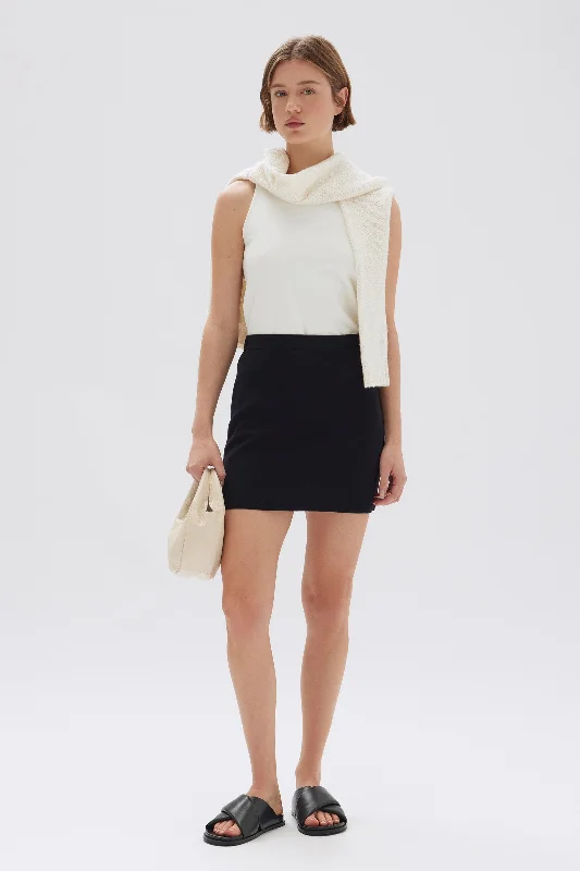 Women's Button-down A-line Mini Dress-Clover Milano Knit Mini Skirt