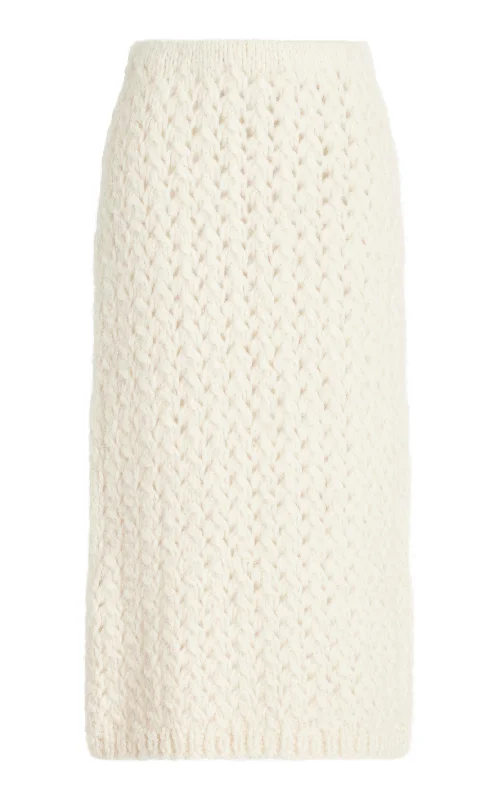 Women's Fitted V-neck Midi Dress-Collin Knit Midi Skirt in Ivory Welfat Cashmere