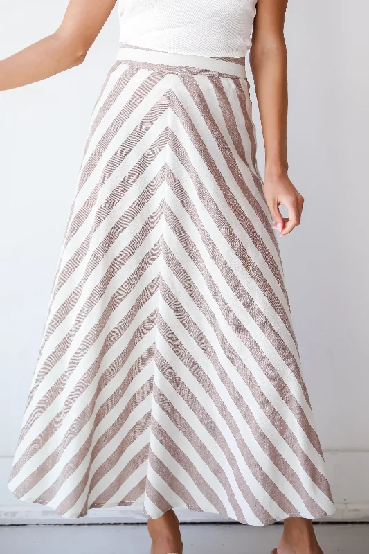 Women's Solid Color Sleeveless Maxi Dress-FINAL SALE - Completely Endearing Taupe Striped Maxi Skirt