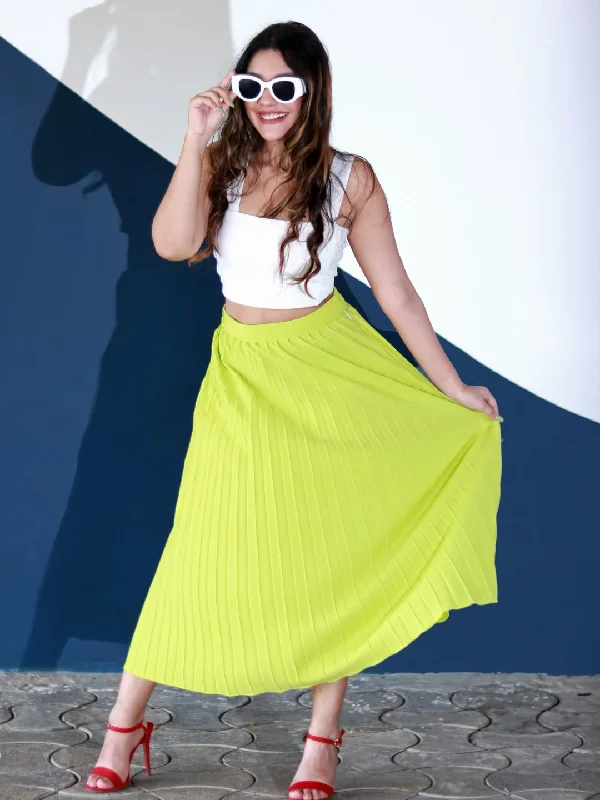 Women's Ruffled Hem Midi Dress-Pleated Midi Skirt
