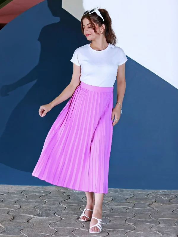 Women's Casual Striped Midi Dress-Pleated Midi Skirt
