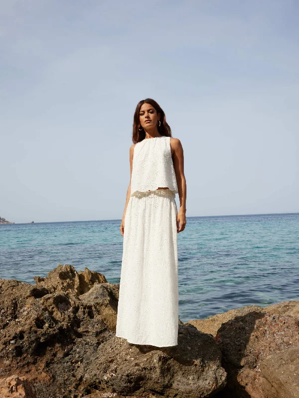 Women's Fitted Black Maxi Dress-Ivory Broderie Maxi Skirt