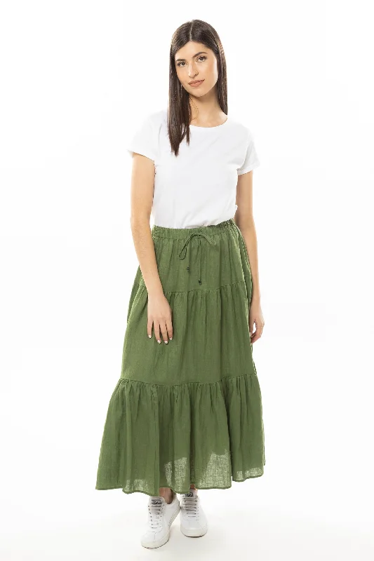 Women's Puff Sleeve Maxi Dress-Curious Khaki Linen Maxi Skirt