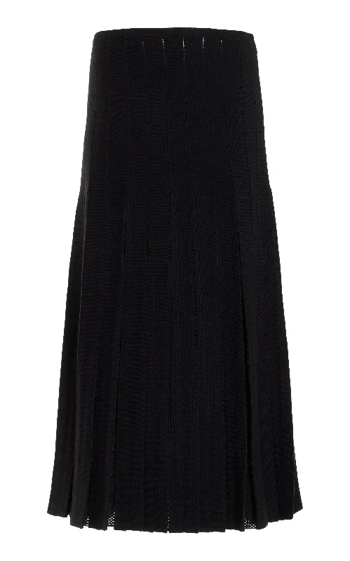 Women's Textured Sleeveless Midi Dress-Del Knit Pleated Midi Skirt in Black Wool
